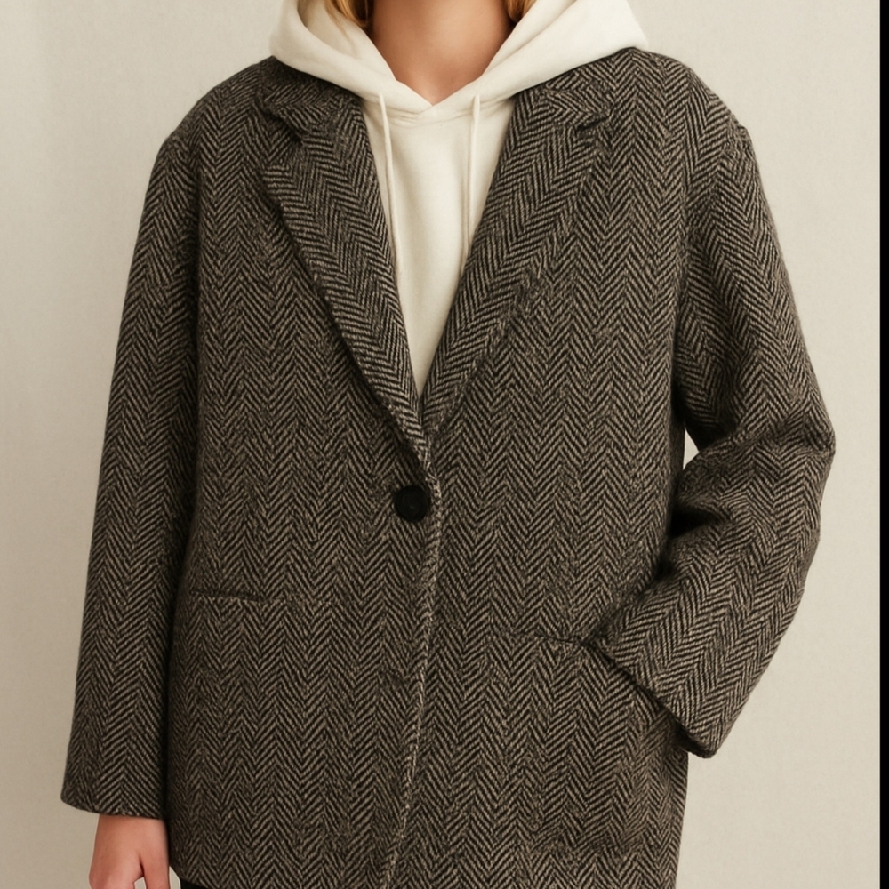 GAP Women's Black and Gray Herringbone Jacket